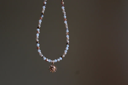 Handmade, Dainty, Sunset & Eclipse, Sun Charm, Beaded Necklace | Waterproof Stainless Steel