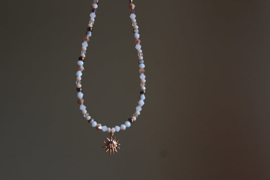 Handmade, Dainty, Sunset & Eclipse, Sun Charm, Beaded Necklace | Waterproof Stainless Steel