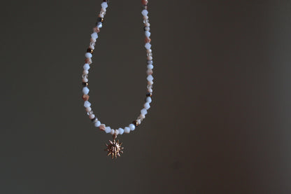 Handmade, Dainty, Sunset & Eclipse, Sun Charm, Beaded Necklace | Waterproof Stainless Steel