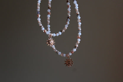 Handmade, Dainty, Sunset & Eclipse, Sun Charm, Beaded Necklace | Waterproof Stainless Steel