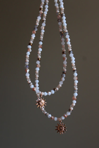 Handmade, Dainty, Sunset & Eclipse, Sun Charm, Beaded Necklace | Waterproof Stainless Steel