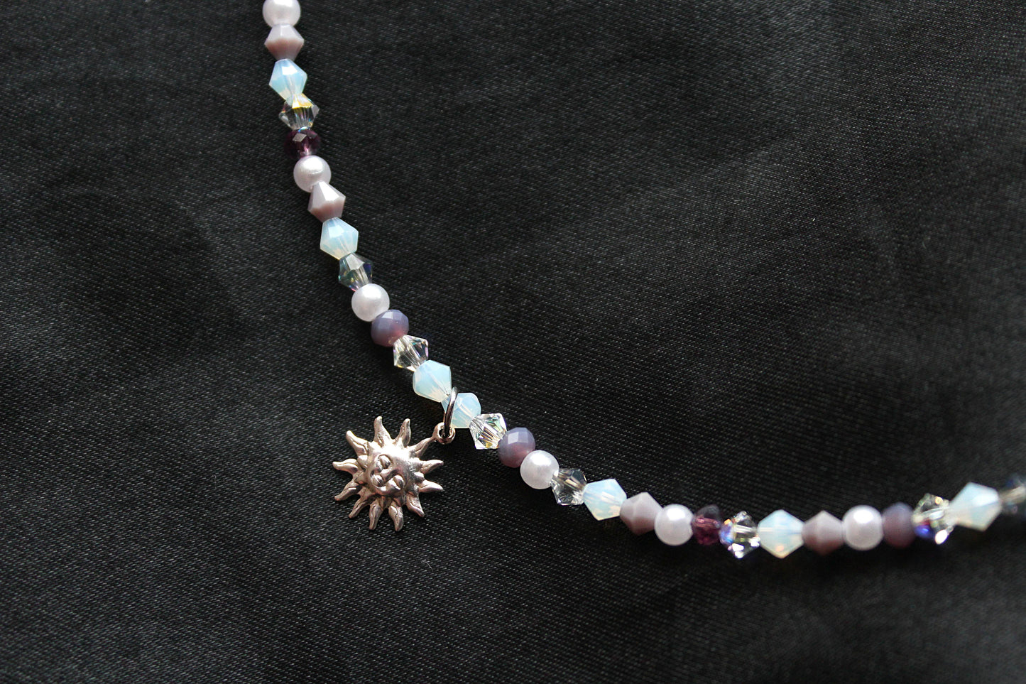 Handmade, Dainty, Lavender Garden, Sun Charm, Beaded Necklace | Waterproof Stainless Steel