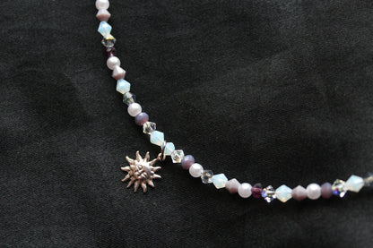 Handmade, Dainty, Lavender Garden, Sun Charm, Beaded Necklace | Waterproof Stainless Steel