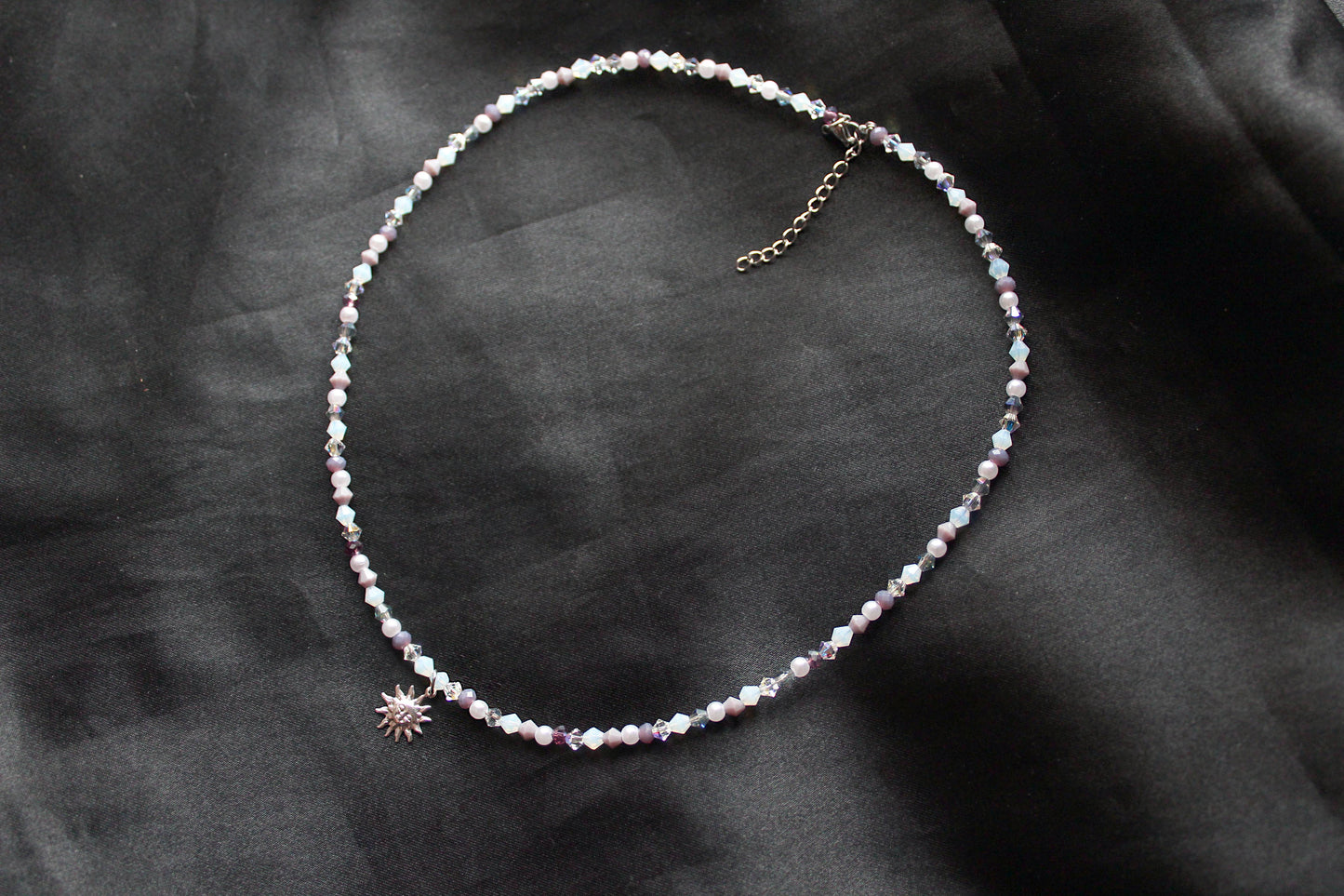 Handmade, Dainty, Lavender Garden, Sun Charm, Beaded Necklace | Waterproof Stainless Steel