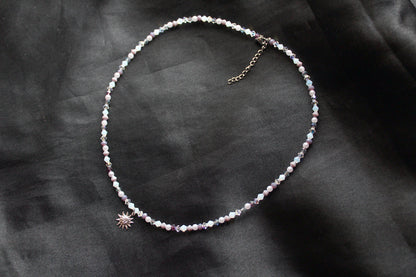 Handmade, Dainty, Lavender Garden, Sun Charm, Beaded Necklace | Waterproof Stainless Steel
