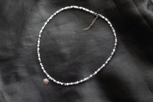 Handmade, Dainty, Lavender Garden, Sun Charm, Beaded Necklace | Waterproof Stainless Steel