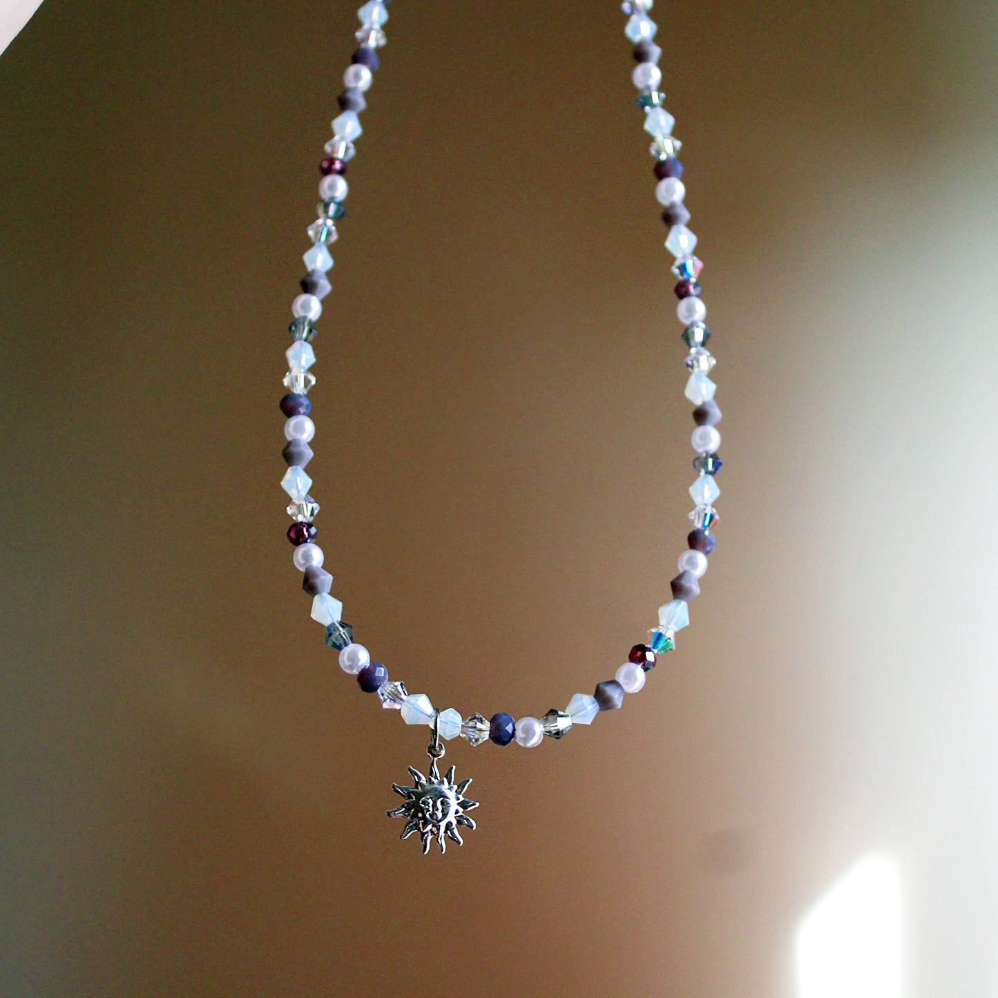 Handmade, Dainty, Lavender Garden, Sun Charm, Beaded Necklace | Waterproof Stainless Steel