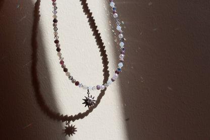 Handmade, Dainty, Lavender Garden, Sun Charm, Beaded Necklace | Waterproof Stainless Steel