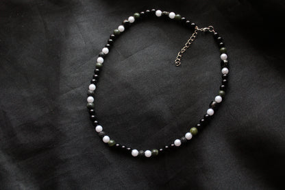 Handmade, Shadowed Moss Grove, Forest, Serpentine Stone, Beaded Necklace | Waterproof Stainless Steel