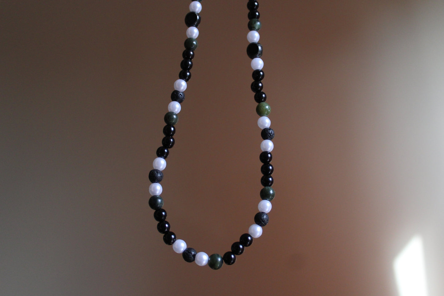 Handmade, Shadowed Moss Grove, Forest, Serpentine Stone, Beaded Necklace | Waterproof Stainless Steel