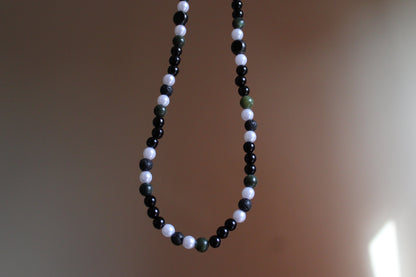 Handmade, Shadowed Moss Grove, Forest, Serpentine Stone, Beaded Necklace | Waterproof Stainless Steel