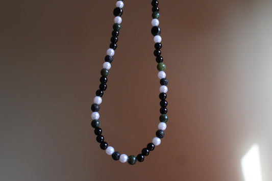 Handmade, Shadowed Moss Grove, Forest, Serpentine Stone, Beaded Necklace | Waterproof Stainless Steel