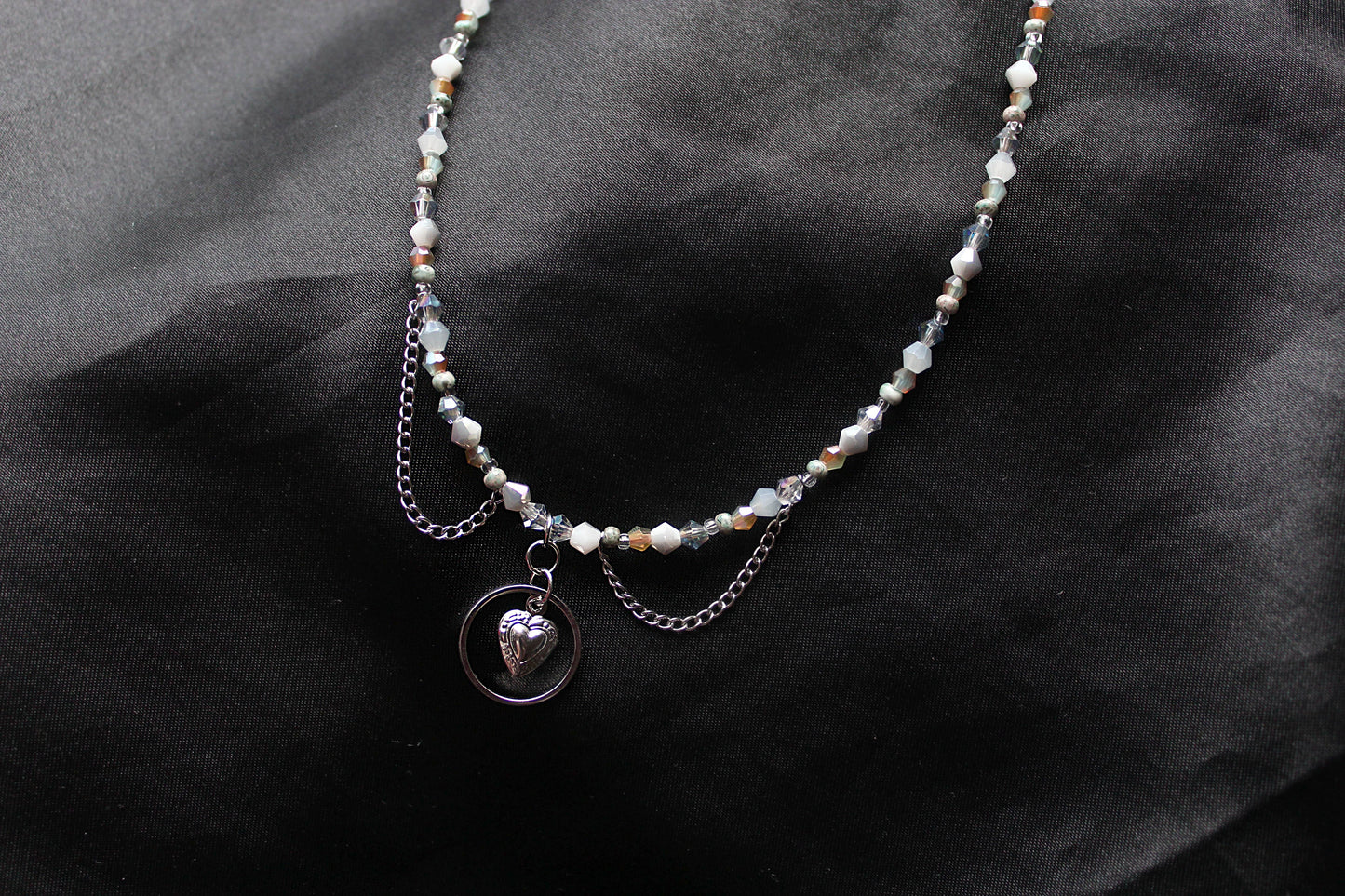 Handmade, Dainty, Interlocked Heart & Ring, Chains, Beaded Necklace | Waterproof Stainless Steel