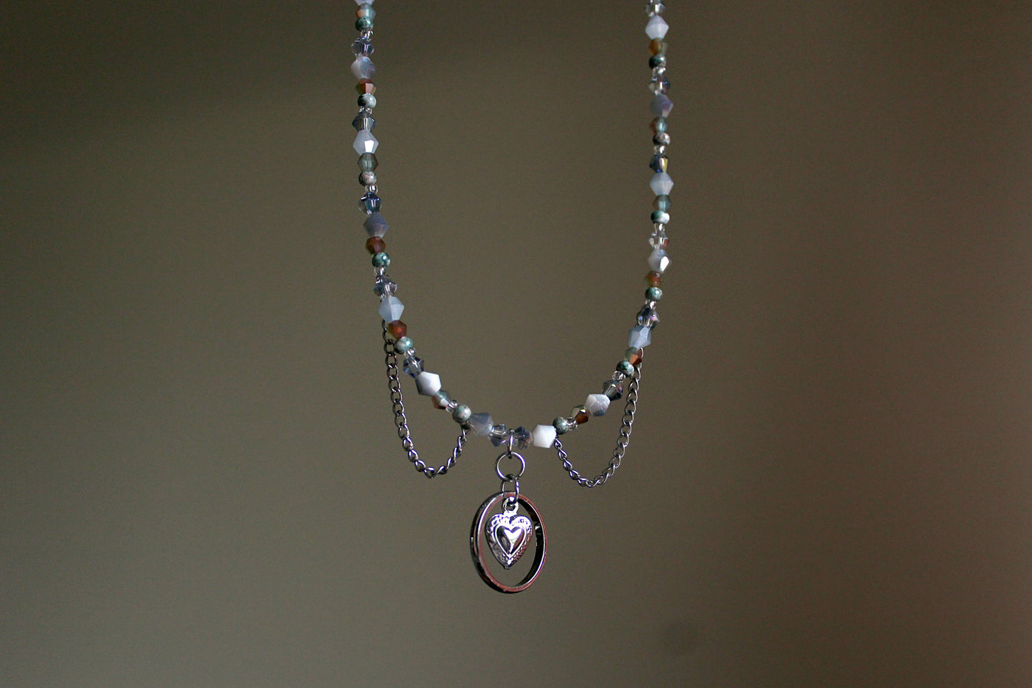 Handmade, Dainty, Interlocked Heart & Ring, Chains, Beaded Necklace | Waterproof Stainless Steel