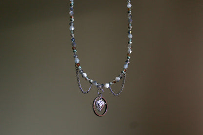 Handmade, Dainty, Interlocked Heart & Ring, Chains, Beaded Necklace | Waterproof Stainless Steel