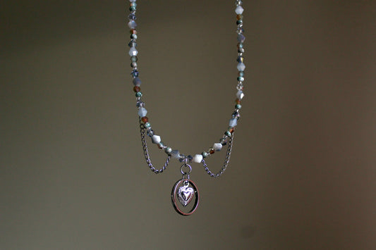 Handmade, Dainty, Interlocked Heart & Ring, Chains, Beaded Necklace | Waterproof Stainless Steel