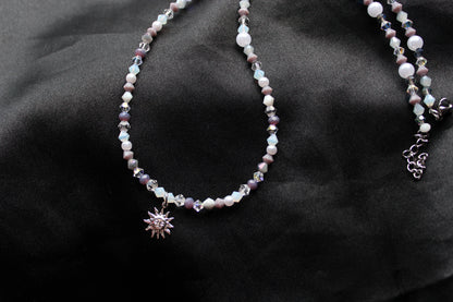 Handmade, Dainty, Lavender Garden, Sun Charm, Beaded Necklace | Waterproof Stainless Steel