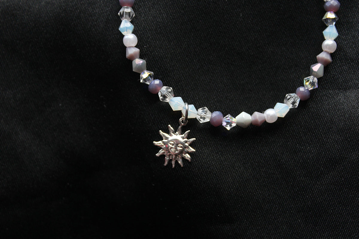 Handmade, Dainty, Lavender Garden, Sun Charm, Beaded Necklace | Waterproof Stainless Steel