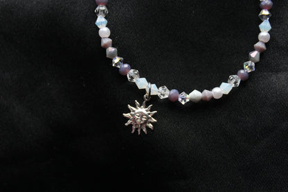Handmade, Dainty, Lavender Garden, Sun Charm, Beaded Necklace | Waterproof Stainless Steel