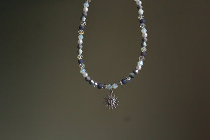 Handmade, Dainty, Lavender Garden, Sun Charm, Beaded Necklace | Waterproof Stainless Steel