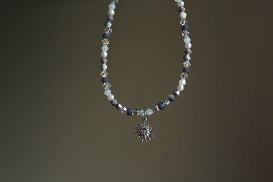 Handmade, Dainty, Lavender Garden, Sun Charm, Beaded Necklace | Waterproof Stainless Steel