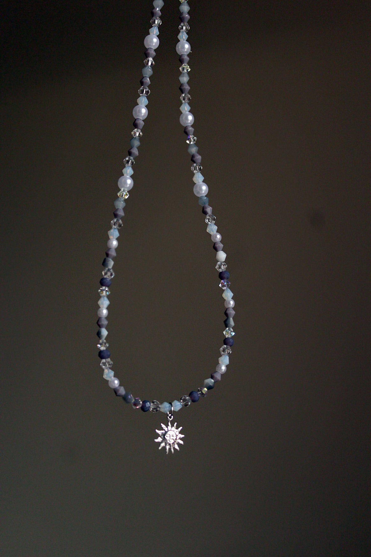 Handmade, Dainty, Lavender Garden, Sun Charm, Beaded Necklace | Waterproof Stainless Steel