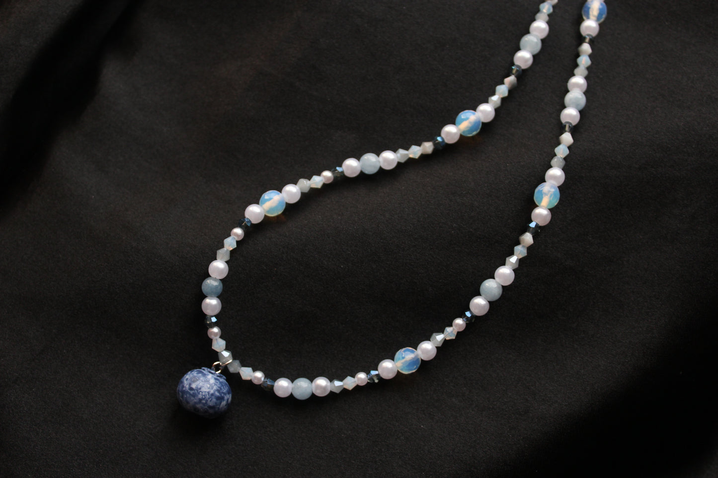 Handmade, Moonlit Berry Gatherer, Blueberry Charm, Beaded Necklace | Waterproof Stainless Steel