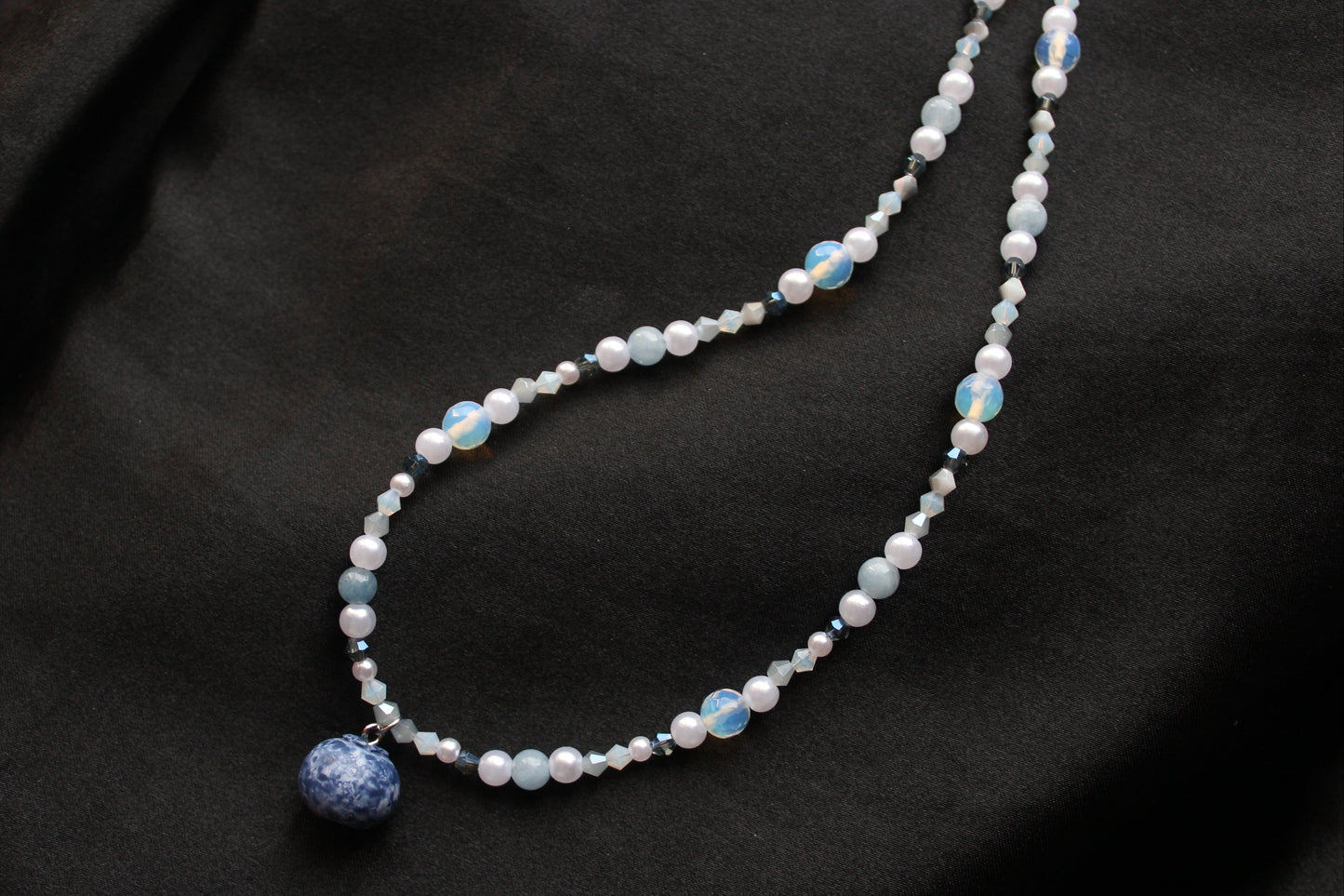 Handmade, Moonlit Berry Gatherer, Blueberry Charm, Beaded Necklace | Waterproof Stainless Steel