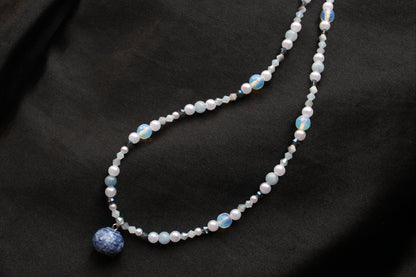 Handmade, Moonlit Berry Gatherer, Blueberry Charm, Beaded Necklace | Waterproof Stainless Steel