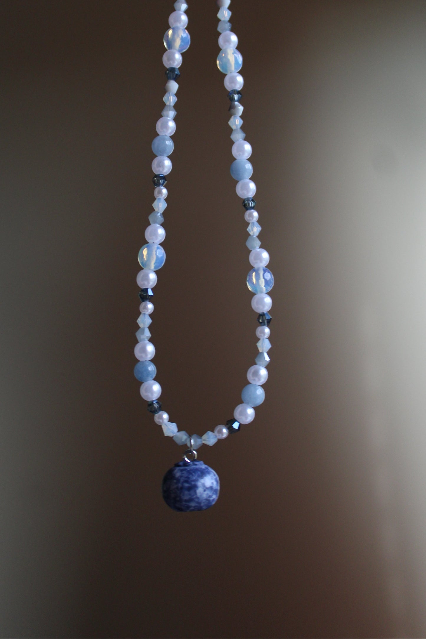 Handmade, Moonlit Berry Gatherer, Blueberry Charm, Beaded Necklace | Waterproof Stainless Steel