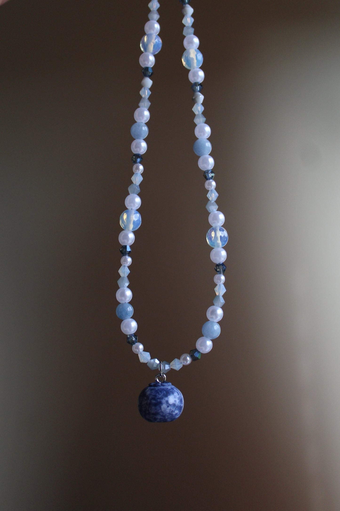 Handmade, Moonlit Berry Gatherer, Blueberry Charm, Beaded Necklace | Waterproof Stainless Steel