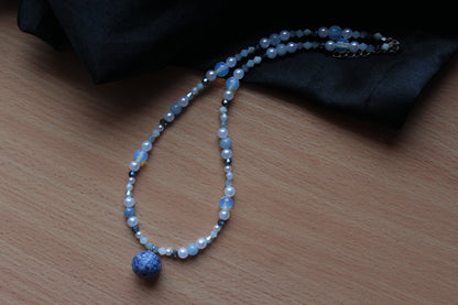 Handmade, Moonlit Berry Gatherer, Blueberry Charm, Beaded Necklace | Waterproof Stainless Steel