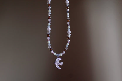 Handmade, Birdsong Before Dawn, Charm, Beaded Necklace | Waterproof Stainless Steel