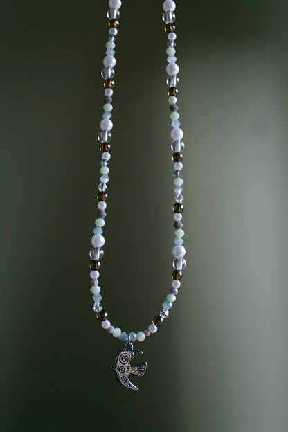 Handmade, Birdsong Before Dawn, Charm, Beaded Necklace | Waterproof Stainless Steel