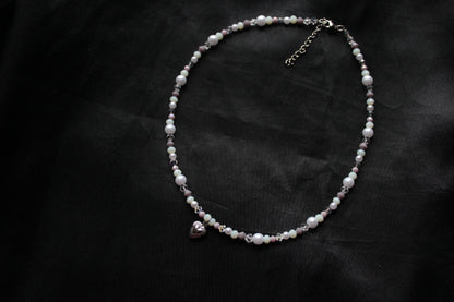 Handmade, Winter Morning, Heart Charm, Beaded Necklace | Waterproof Stainless Steel