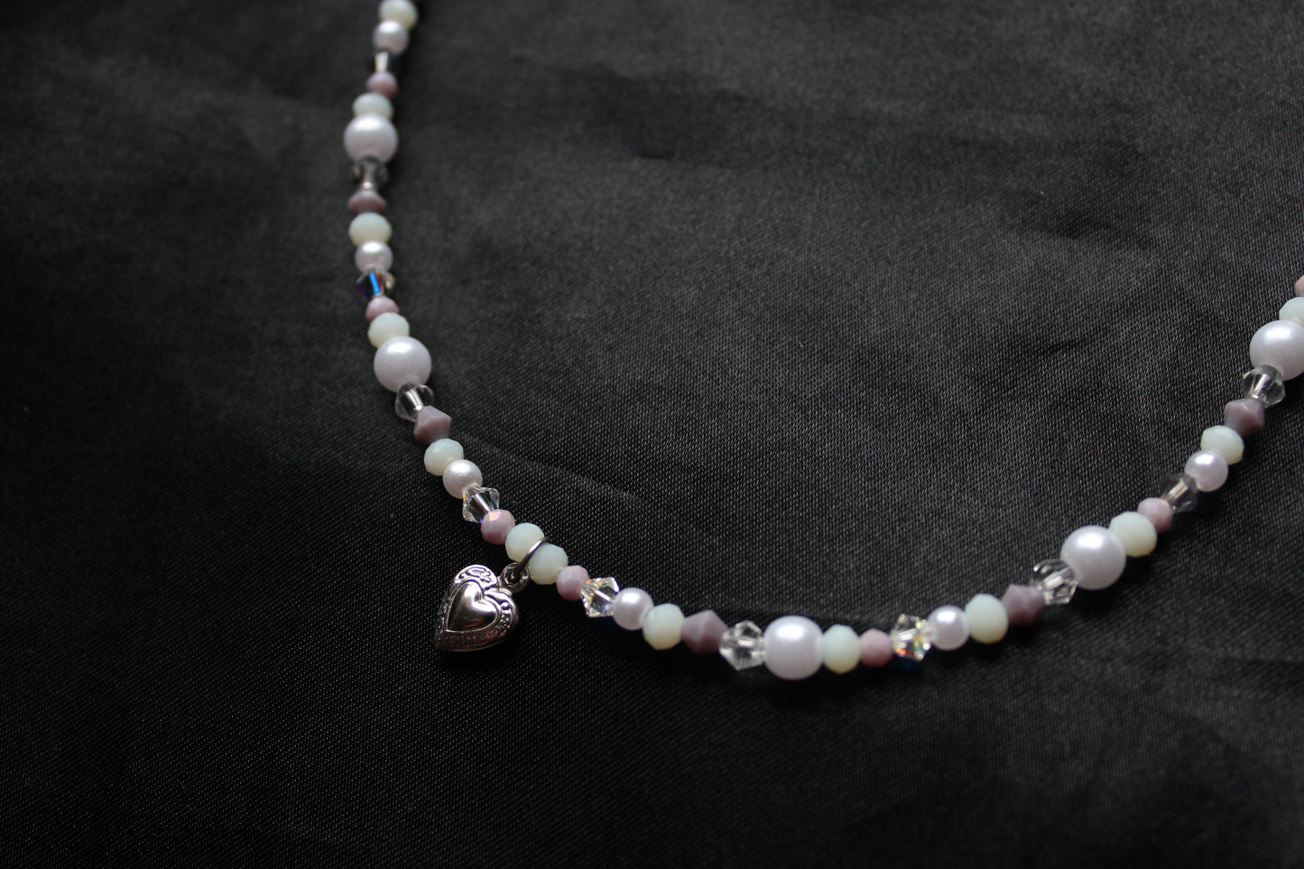 Handmade, Winter Morning, Heart Charm, Beaded Necklace | Waterproof Stainless Steel