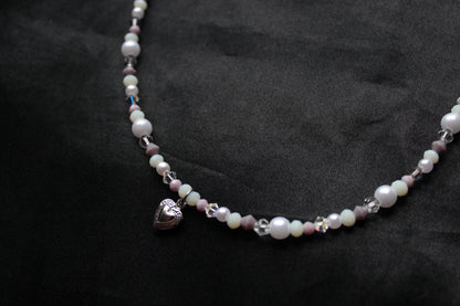 Handmade, Winter Morning, Heart Charm, Beaded Necklace | Waterproof Stainless Steel