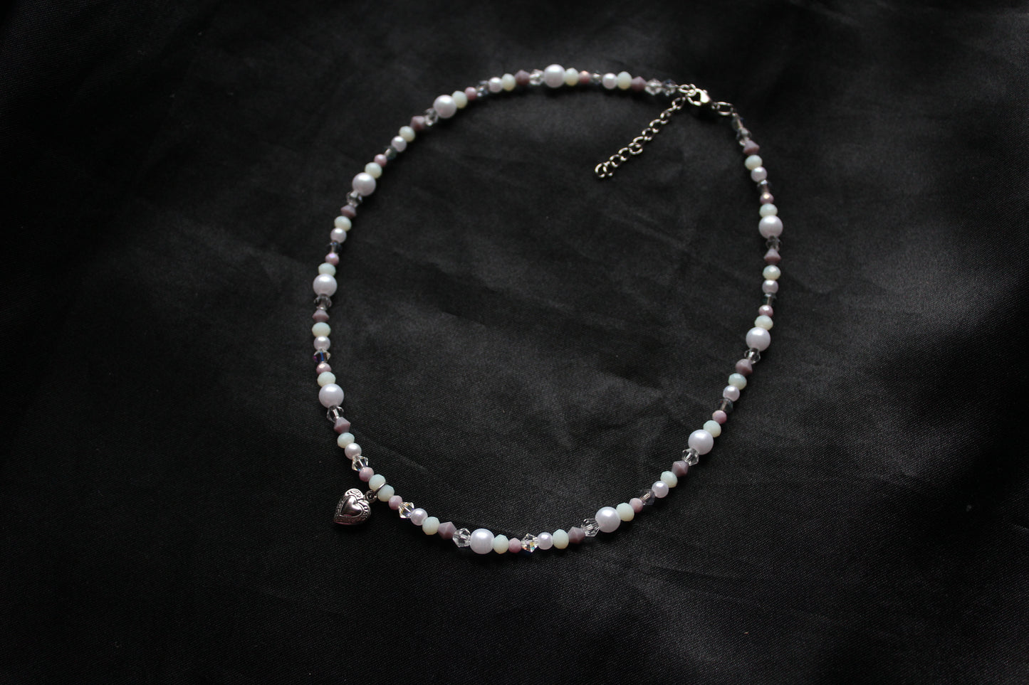 Handmade, Winter Morning, Heart Charm, Beaded Necklace | Waterproof Stainless Steel