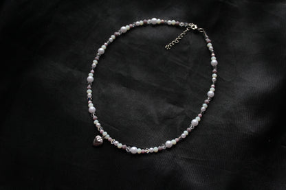Handmade, Winter Morning, Heart Charm, Beaded Necklace | Waterproof Stainless Steel