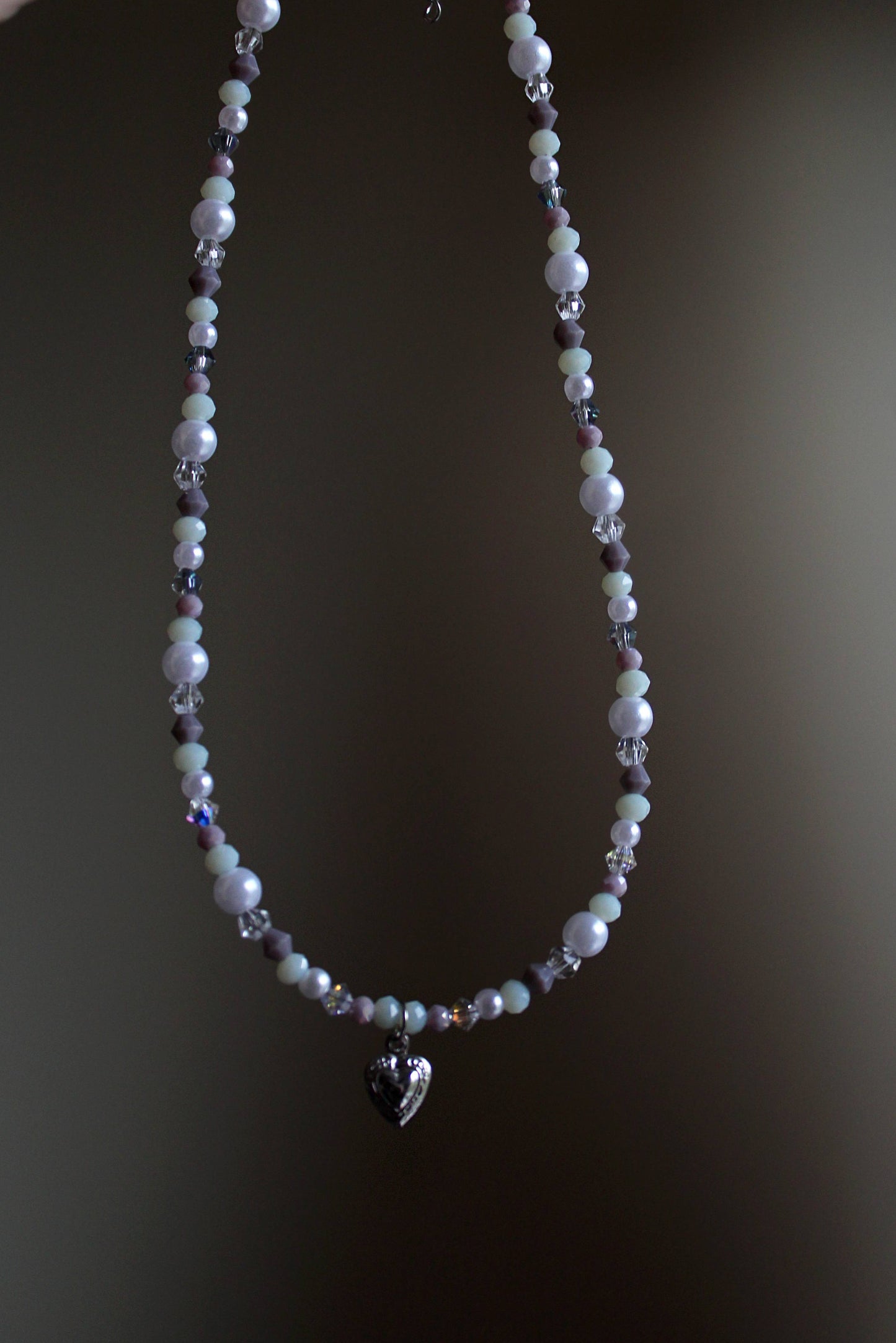 Handmade, Winter Morning, Heart Charm, Beaded Necklace | Waterproof Stainless Steel