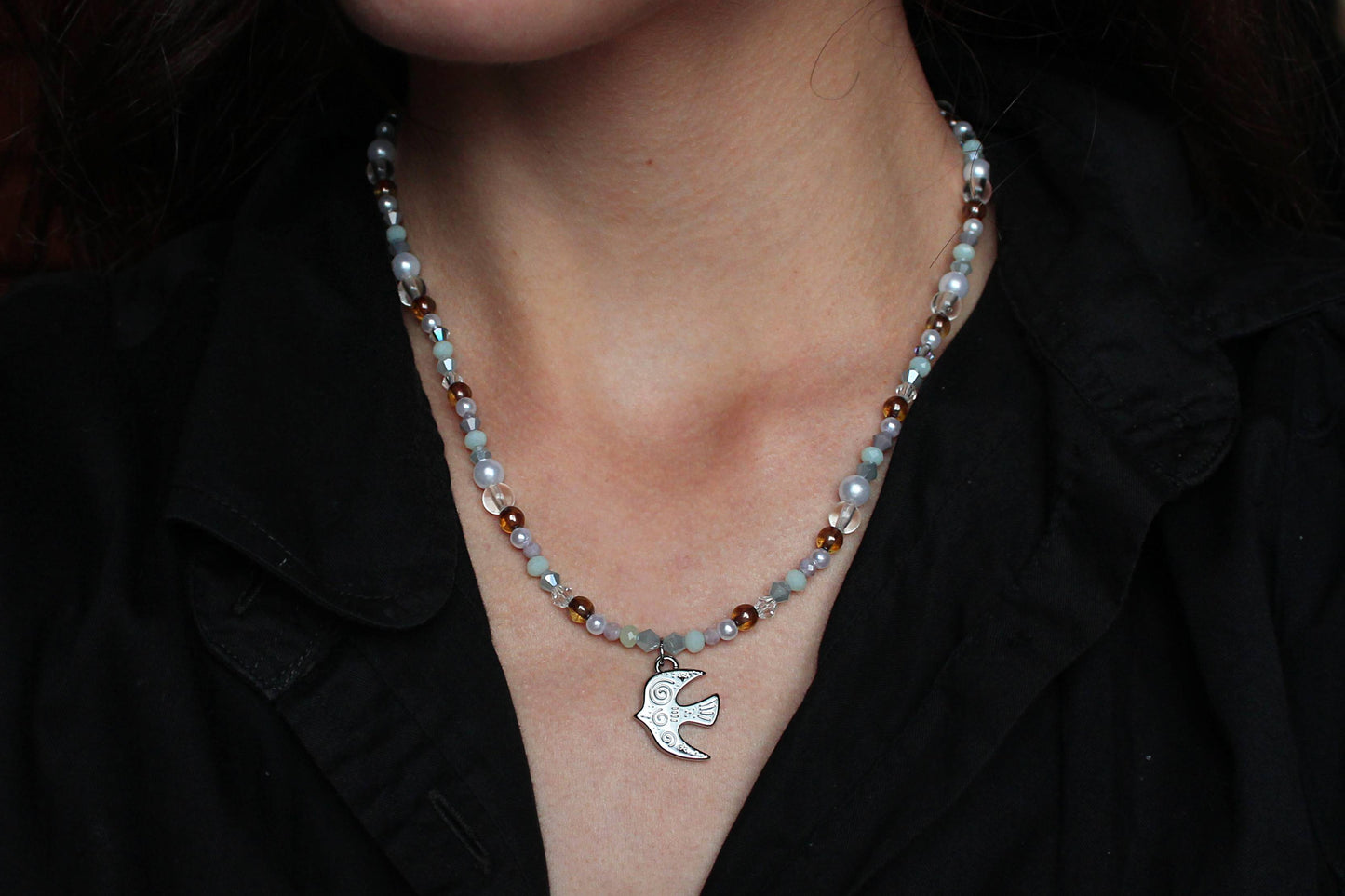 Handmade, Birdsong Before Dawn, Charm, Beaded Necklace | Waterproof Stainless Steel