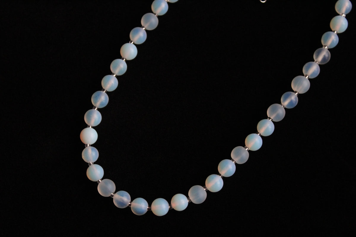 Handmade, Moonlit Glow, Opalite Stone, Beaded Necklace | Waterproof Stainless Steel