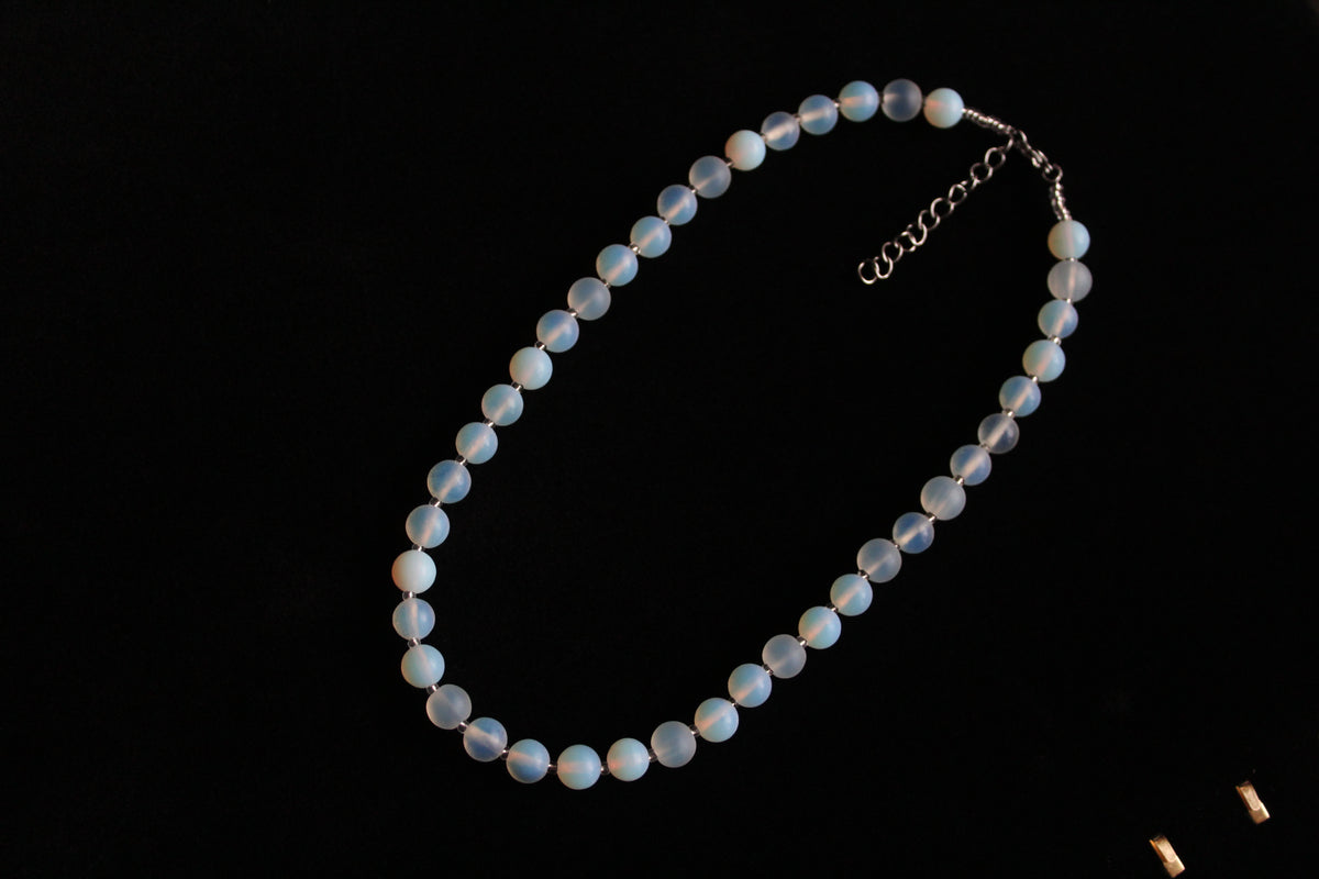 Handmade, Moonlit Glow, Opalite Stone, Beaded Necklace | Waterproof Stainless Steel