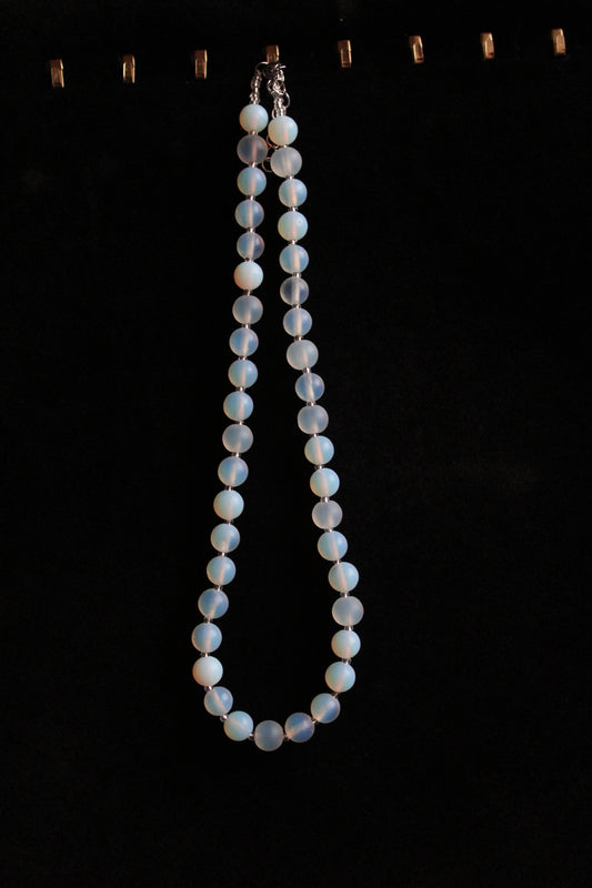 Handmade, Moonlit Glow, Opalite Stone, Beaded Necklace | Waterproof Stainless Steel