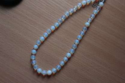 Handmade, Moonlit Glow, Opalite Stone, Beaded Necklace | Waterproof Stainless Steel