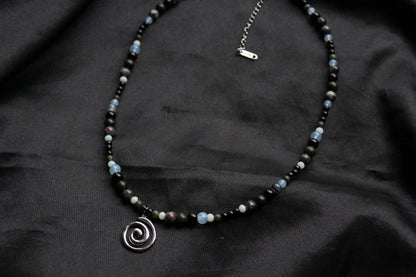 Handmade, Fire & Shadow, Spiral Charm, Yooperlite, Labradorite, Opalite, Beaded Necklace | Waterproof Stainless Steel