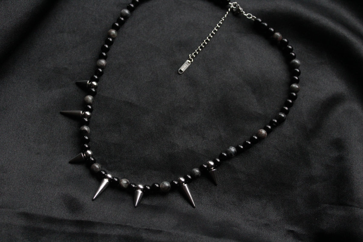 Handmade, Thorn & Shadow, Labradorite, Yooperlite, Beaded Necklace | Waterproof Stainless Steel