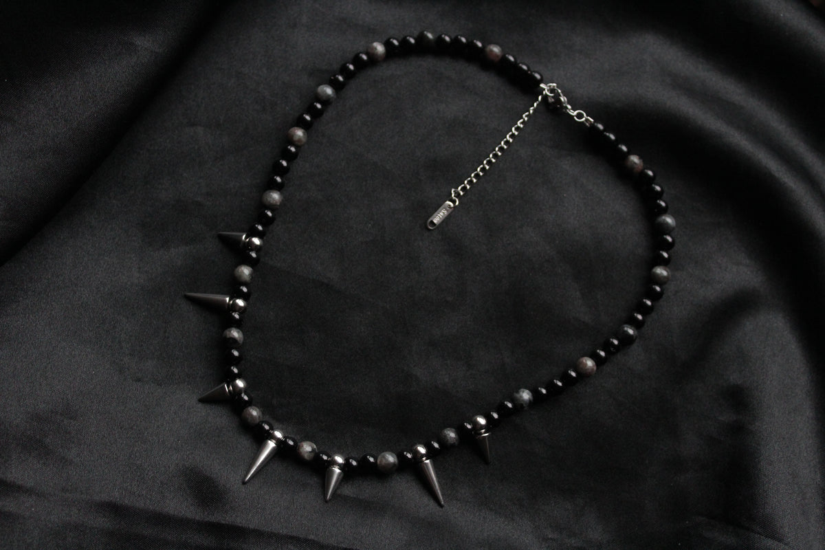 Handmade, Thorn & Shadow, Labradorite, Yooperlite, Beaded Necklace | Waterproof Stainless Steel