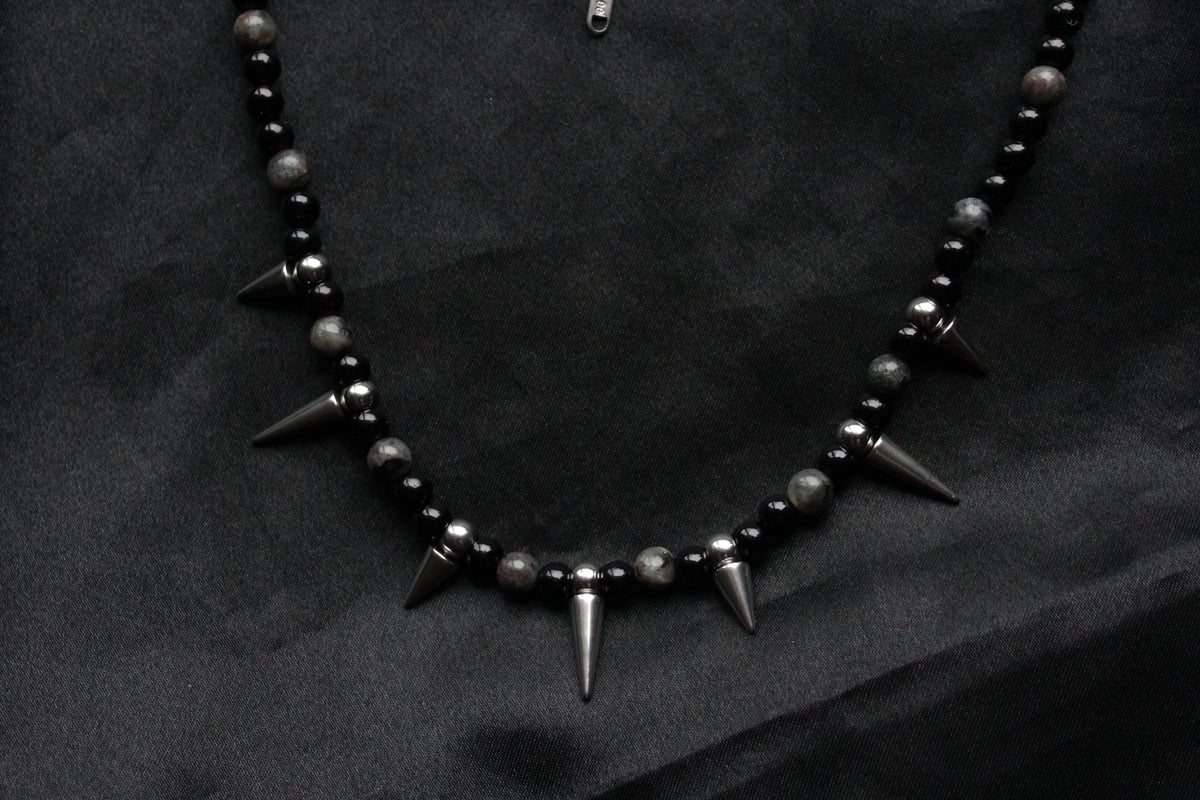 Handmade, Thorn & Shadow, Labradorite, Yooperlite, Beaded Necklace | Waterproof Stainless Steel