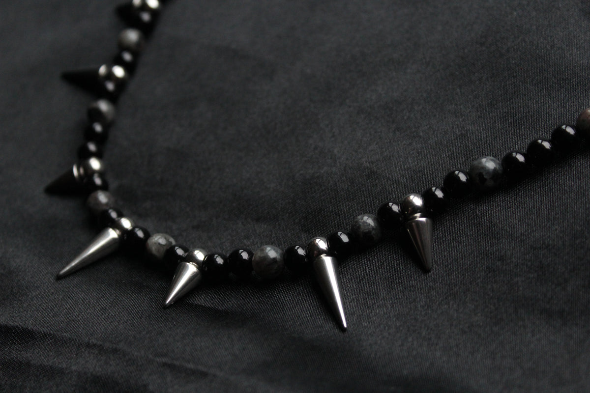 Handmade, Thorn & Shadow, Labradorite, Yooperlite, Beaded Necklace | Waterproof Stainless Steel